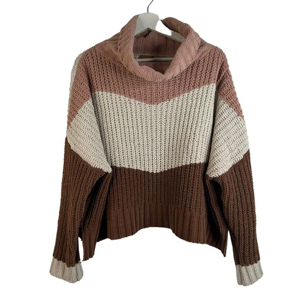 POL Size M Sweater High Up In The Sky Chunky Knit Turtleneck Long Sleeve Stripe - Picture 2 of 9